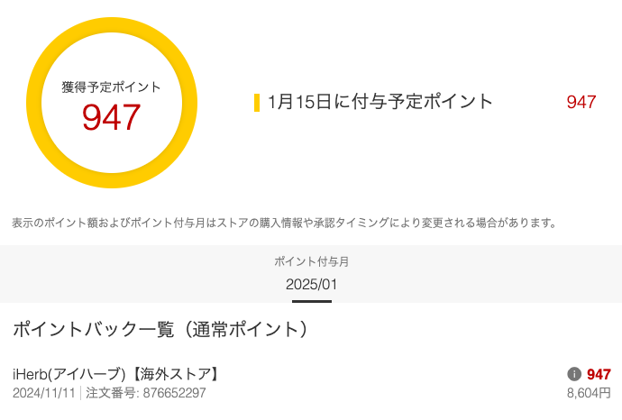 楽天リーベイツ経由でアイハーブの買い物をした時のポイント獲得履歴